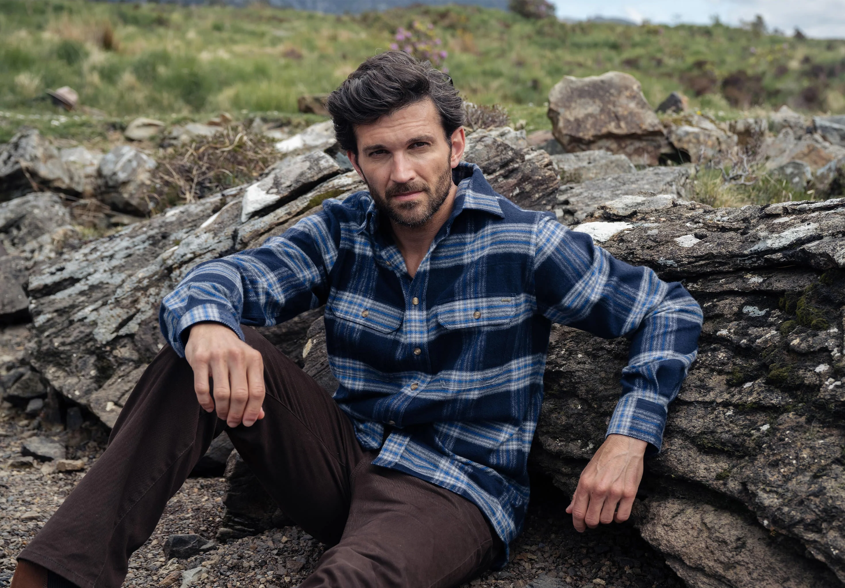 Townley Men’s hunting check shirt - Indigo - Image 3